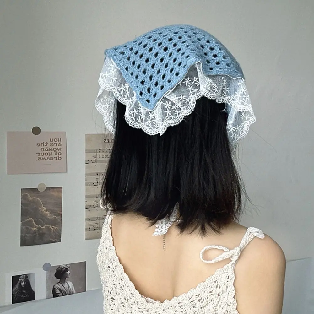 Elegant Hair Band Knitted Lace Headband Turban Ethnic Style Women Hair Scarf Bohemian Hollow Out Triangle Bandana Girls