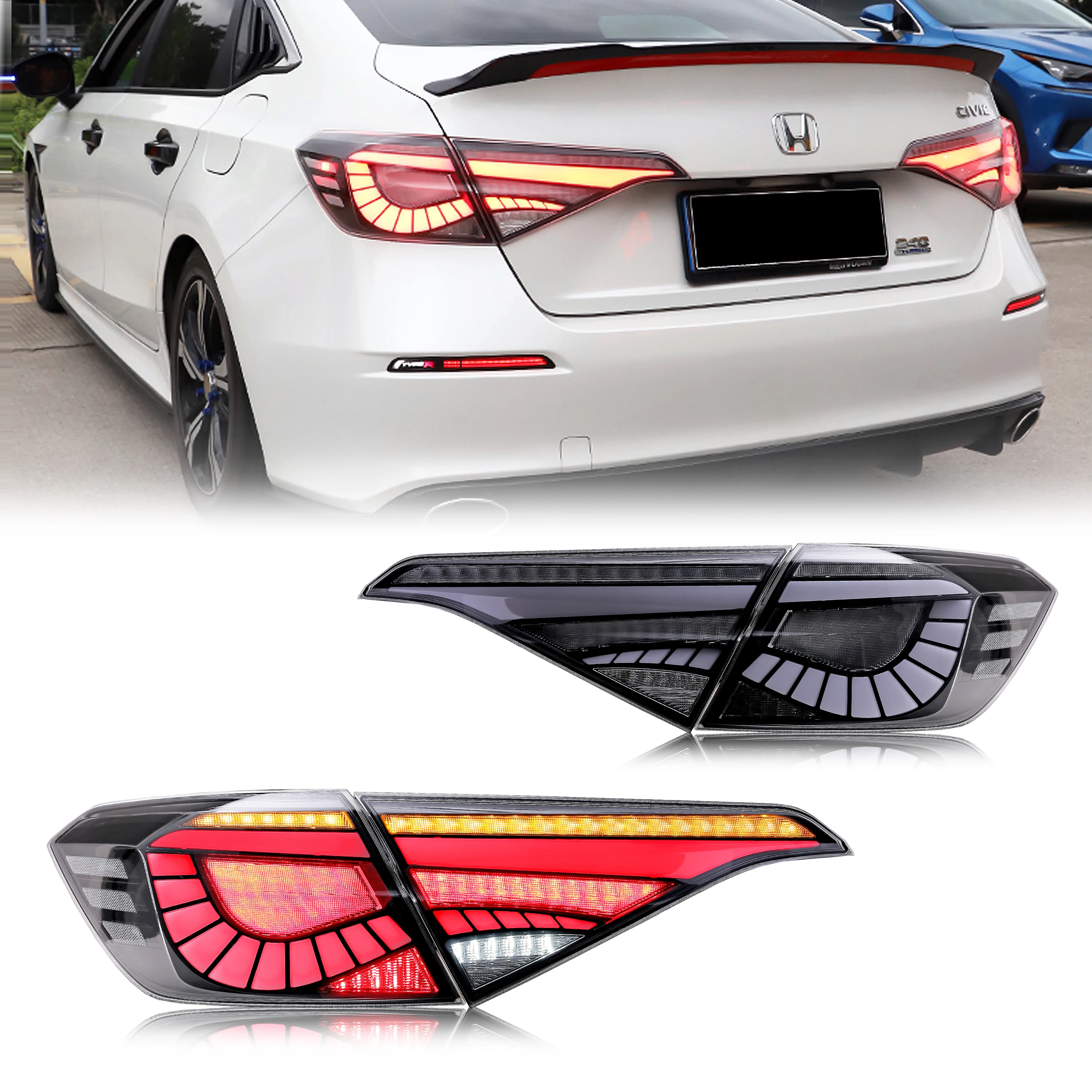 Luces traseras LED para Honda Civic 2022-2026 11. a generación, animación de arranque, señal de giro secuencial, conjunto de lámparas traseras transparentes