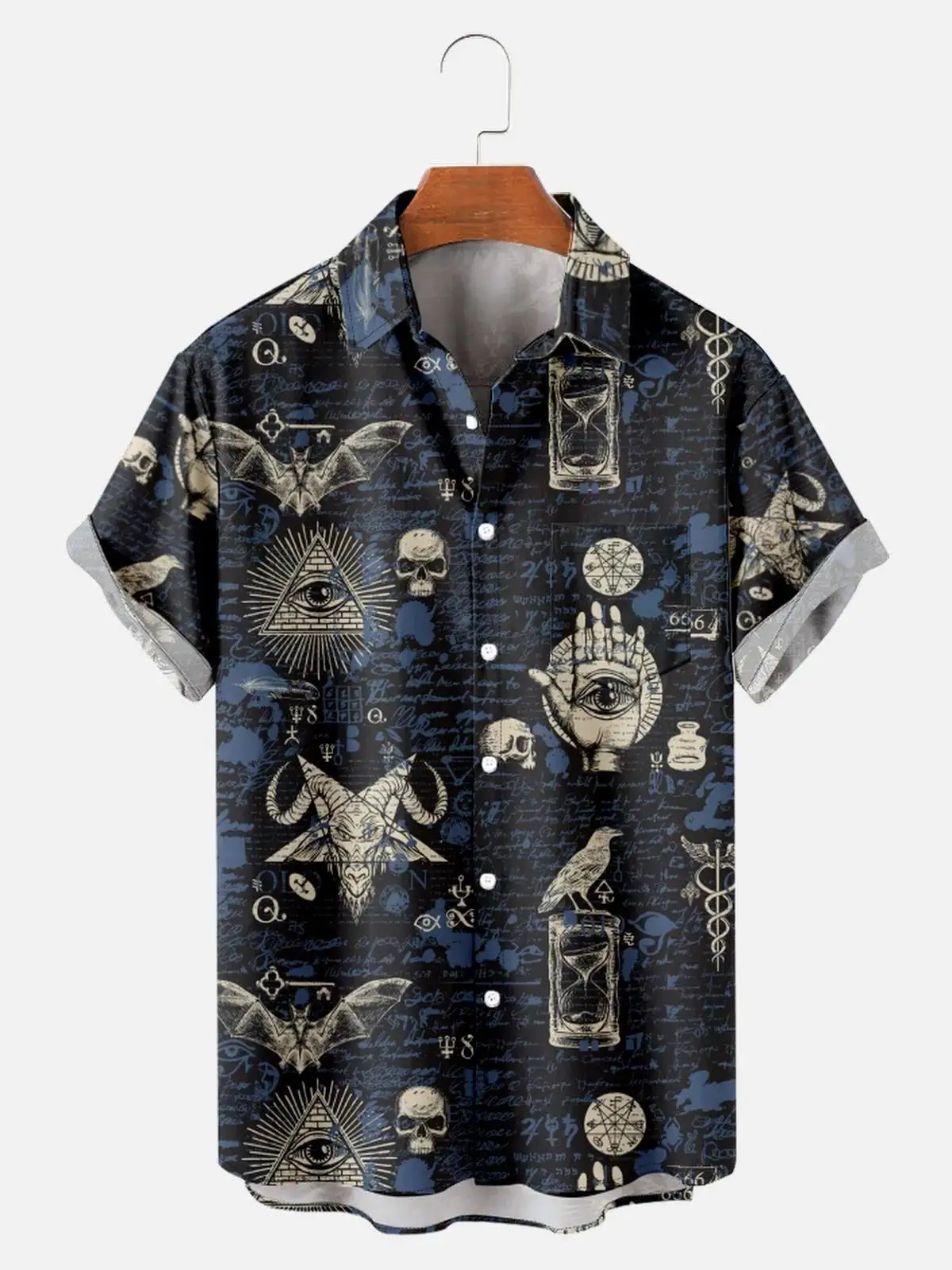 Vintage Kosmische Grafische Print Zomer Heren Shirts Casual Oversized Korte Mouw Mode Single-Breasted Blouses Hot Mannen Kleding