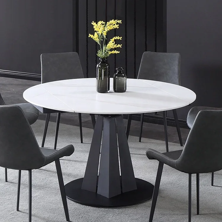 Modern Light Luxury Design Marble Or Slate Extendable Multi-Functional Round Dining Table