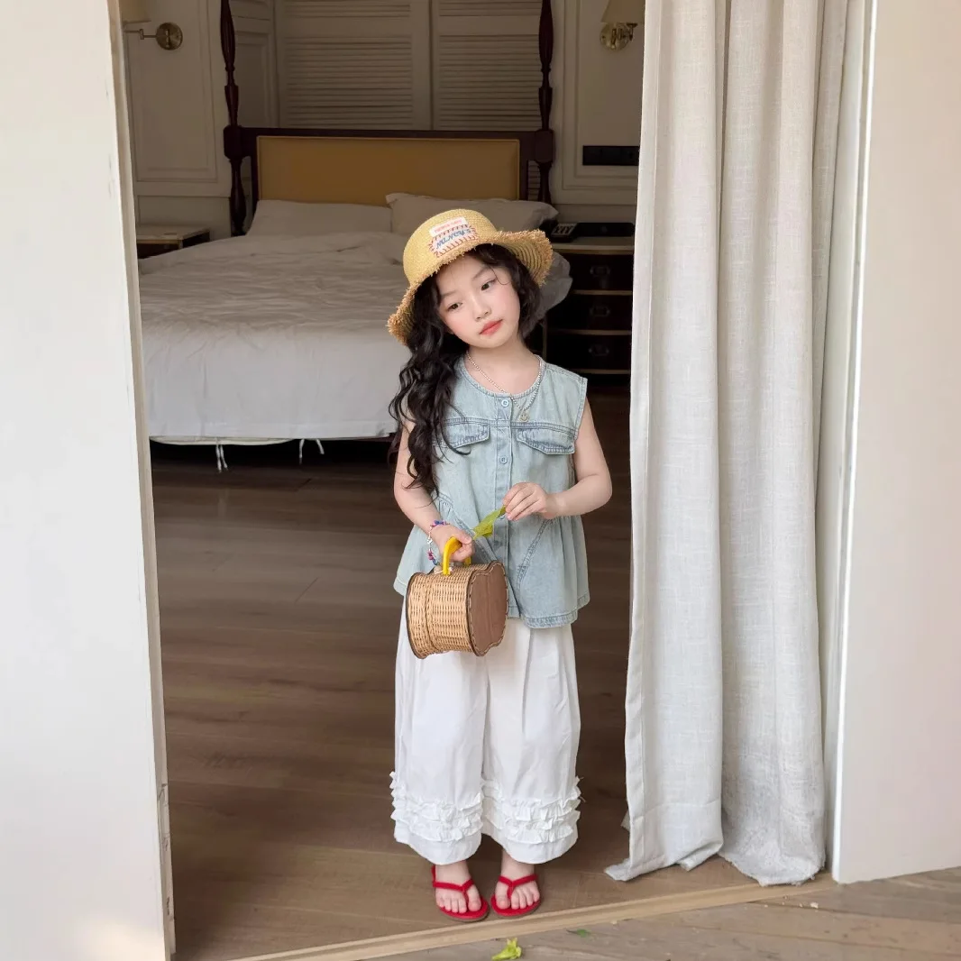Girls Summer Korean Version 2025 New Baby Fashionable Versatile Retro Denim Vest Foreign Style Fashion