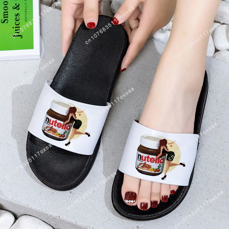 New Women Indoor Floor Flat Shoes Summer Non-slip Flip Flops I Love nutella Home Slippers Female Slipper Comfortable Zapatillas