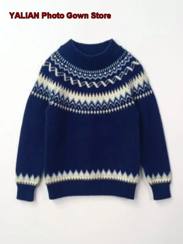 Kids Pullover Sweater Boys Girls Autumn Winter Round Neck Merino Knit Top Solid Color Thickened Comfortable High Neck