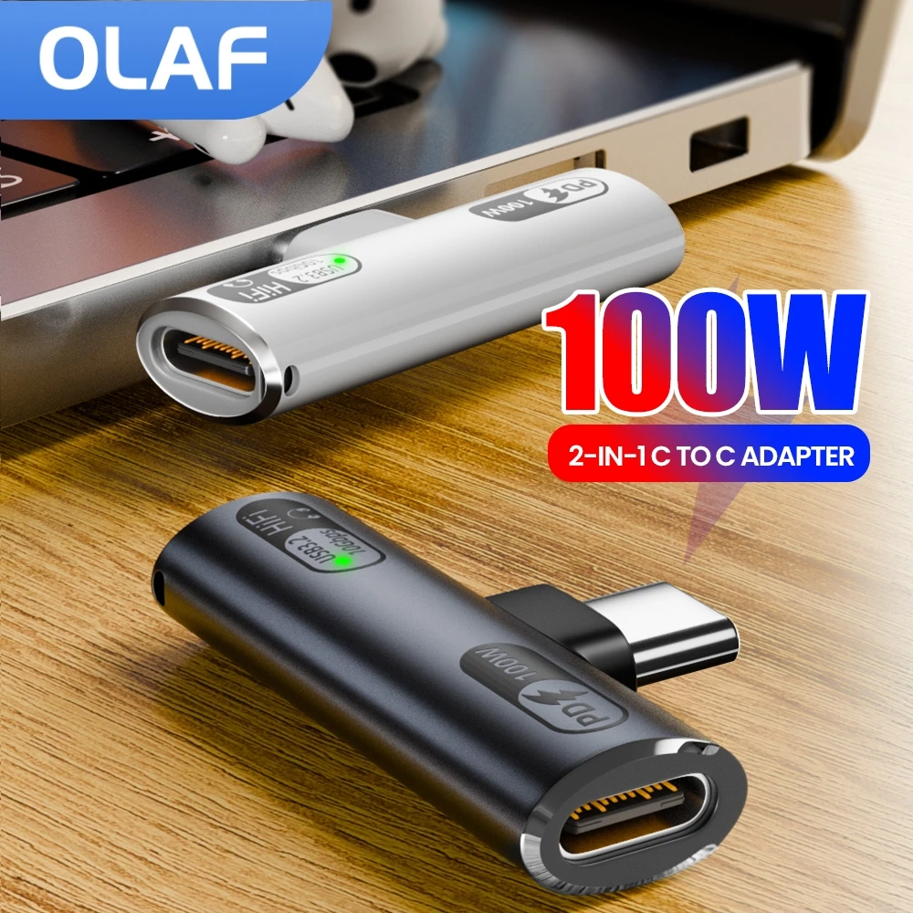 100W Type-C 2-in-1 Earphone Adapter Audio Listening Charging Converter for iphone 15/16 Samsung Tablet Headphone Converter