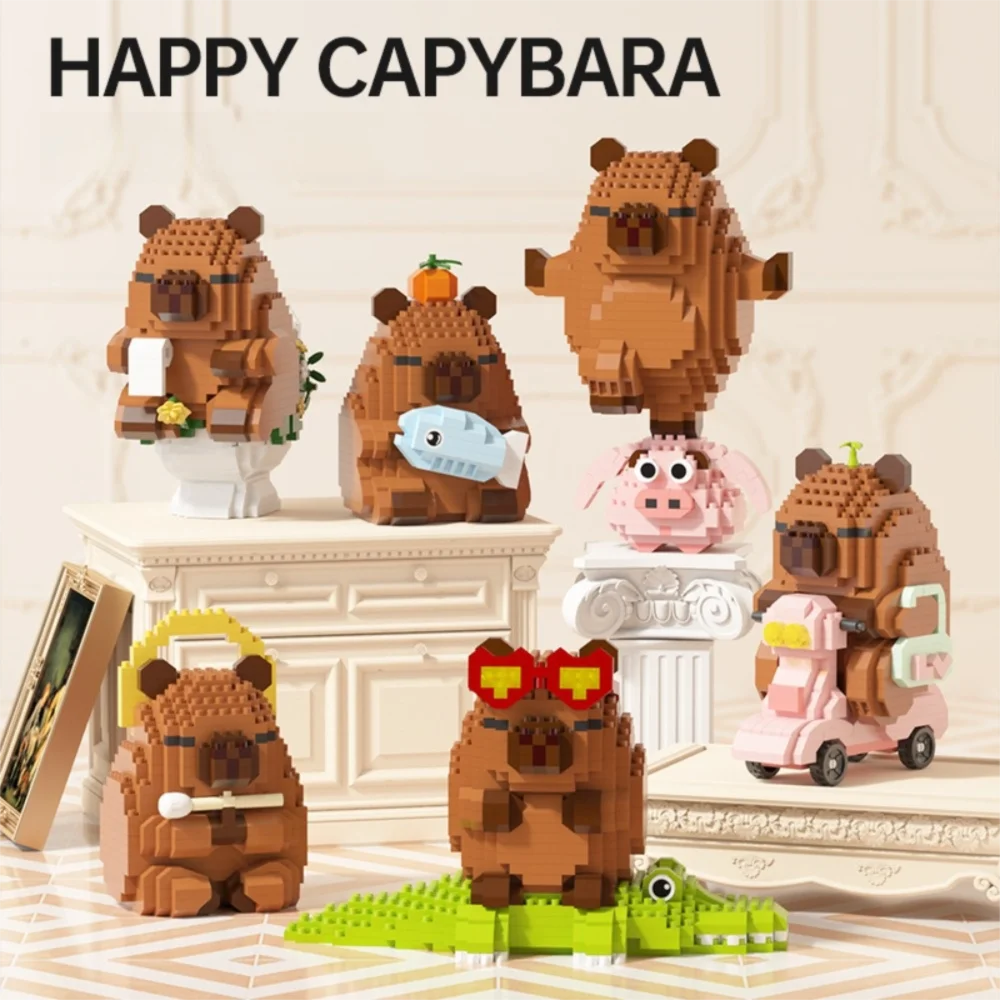 

New Cartoon Capybara Building Blocks Animals DIY Model Nanobricks Capybara Micro Diamond Building Bricks Gifts
