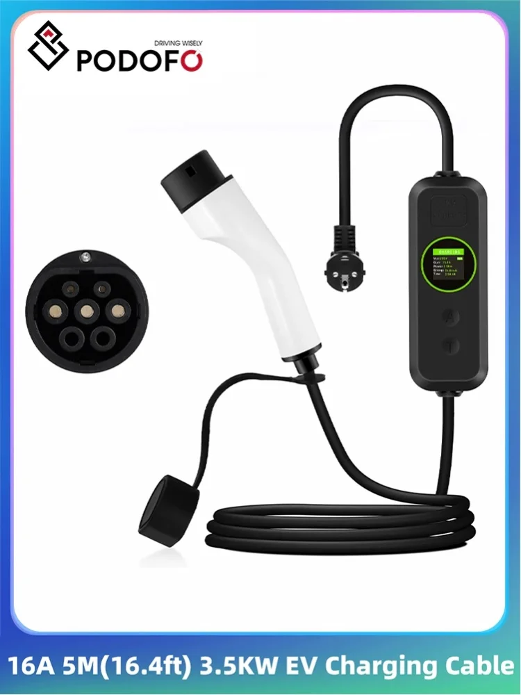 Podofo Typ 2 16A 3,5KW Tragbares EV-Ladekabel 8/10/13/16A IPX5 Elektroauto-Ladekabel Kompatibel mit Mercedes Tesla
