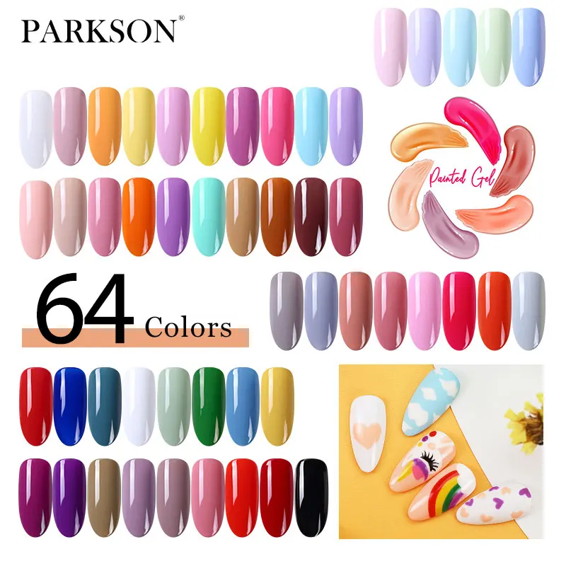 Parkson Pure Color Paint Gel 5ml Nail Polish Soak Off LED Nail Lacquer Nail Art Design Quality 73 Colors Rainbow Painting Gel