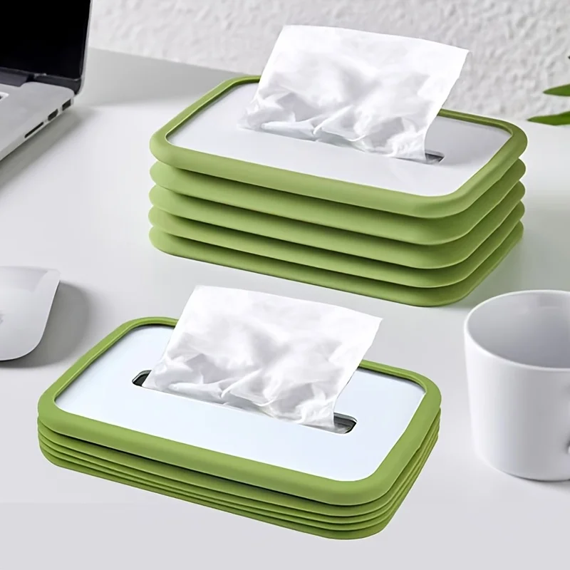 Auto Sinking Elastic Lifting Silicone Tissue Dispenser,Stain Resistant Easy Clean Tissue Box for Home Living And Dining Room