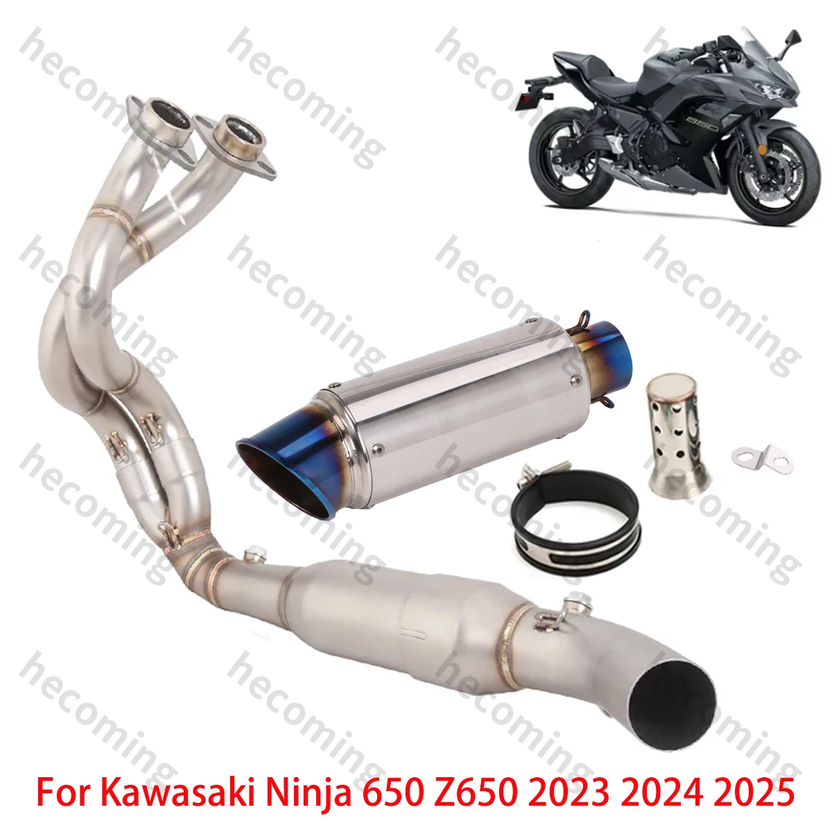 Full Exhaust System Front Link Pipe For Kawasaki Ninja 650 Z650 2023 2024 2025 Slip On 51mm Muffler Escape z650 Muffler System