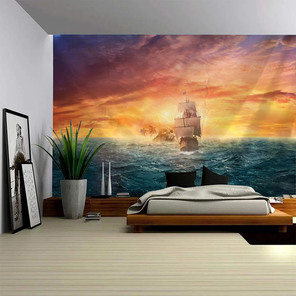 

Sea view, pirate ship, tapestry, wall hanging, starry sky, fantasy, home wall decoration, background cloth, bedroom, dormitory