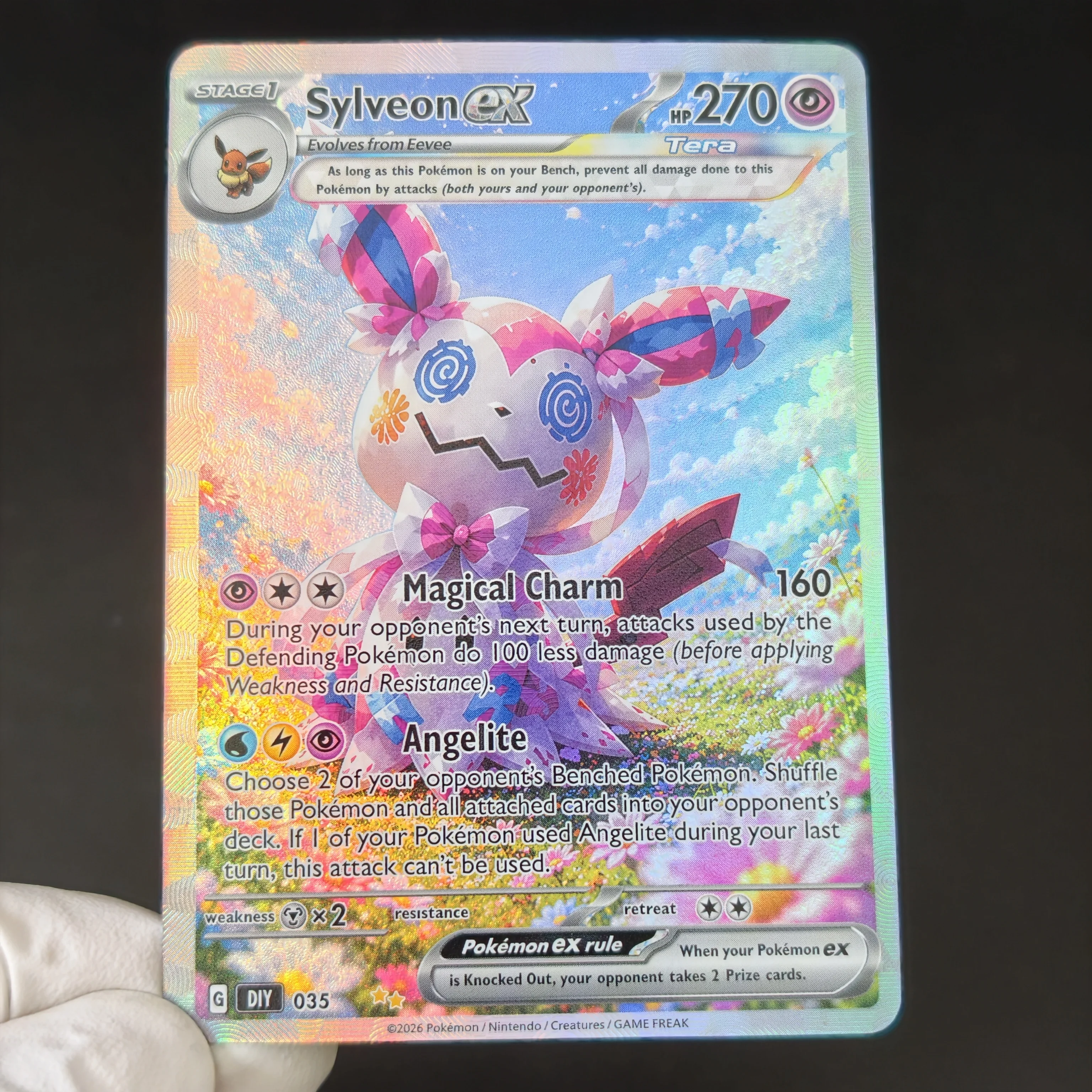 DIY/TCG Eeveelution EX Collection Card 9Pcs Eevee Sylveon Jolteon Glaceon Umbreon  Cosplay Mimikyu Rainbow Holo PKM Cards