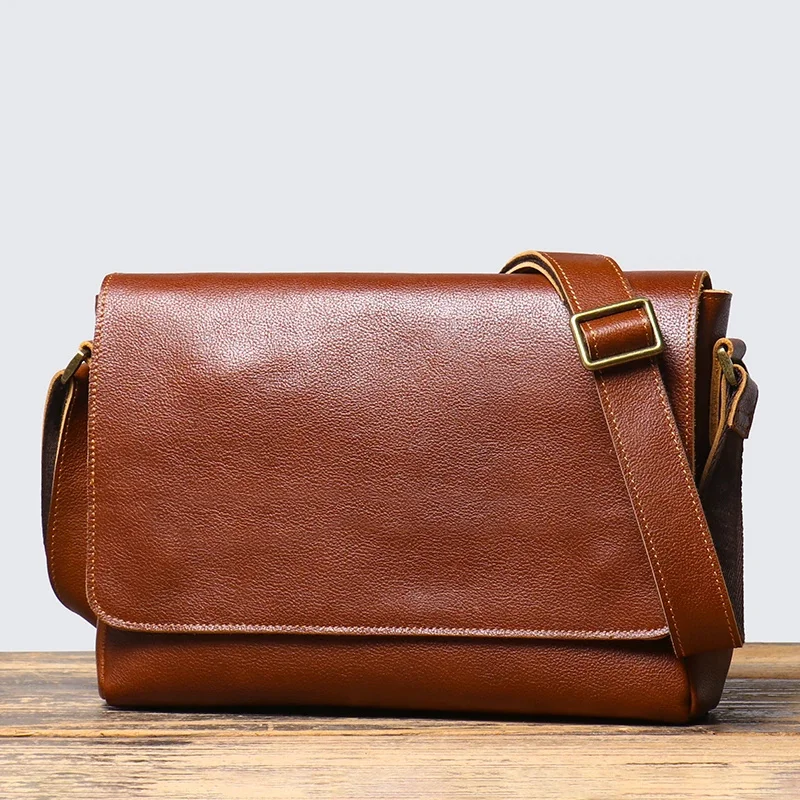 Head Layer Cowhide Shoulder Bag Fashion Retro Men's Envelope Crossbody Messenger Flap Office Satchel