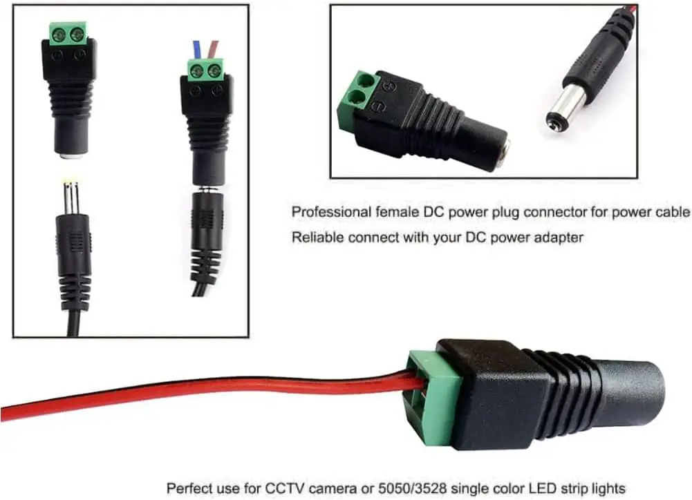 10 Paar 12V DC-Stromanschlüsse 5,5mm x 2,1mm, (10 x Stecker + 10 x Buchse) Stromanschluss-Adapter, DC-Stromanschluss – Detail 5