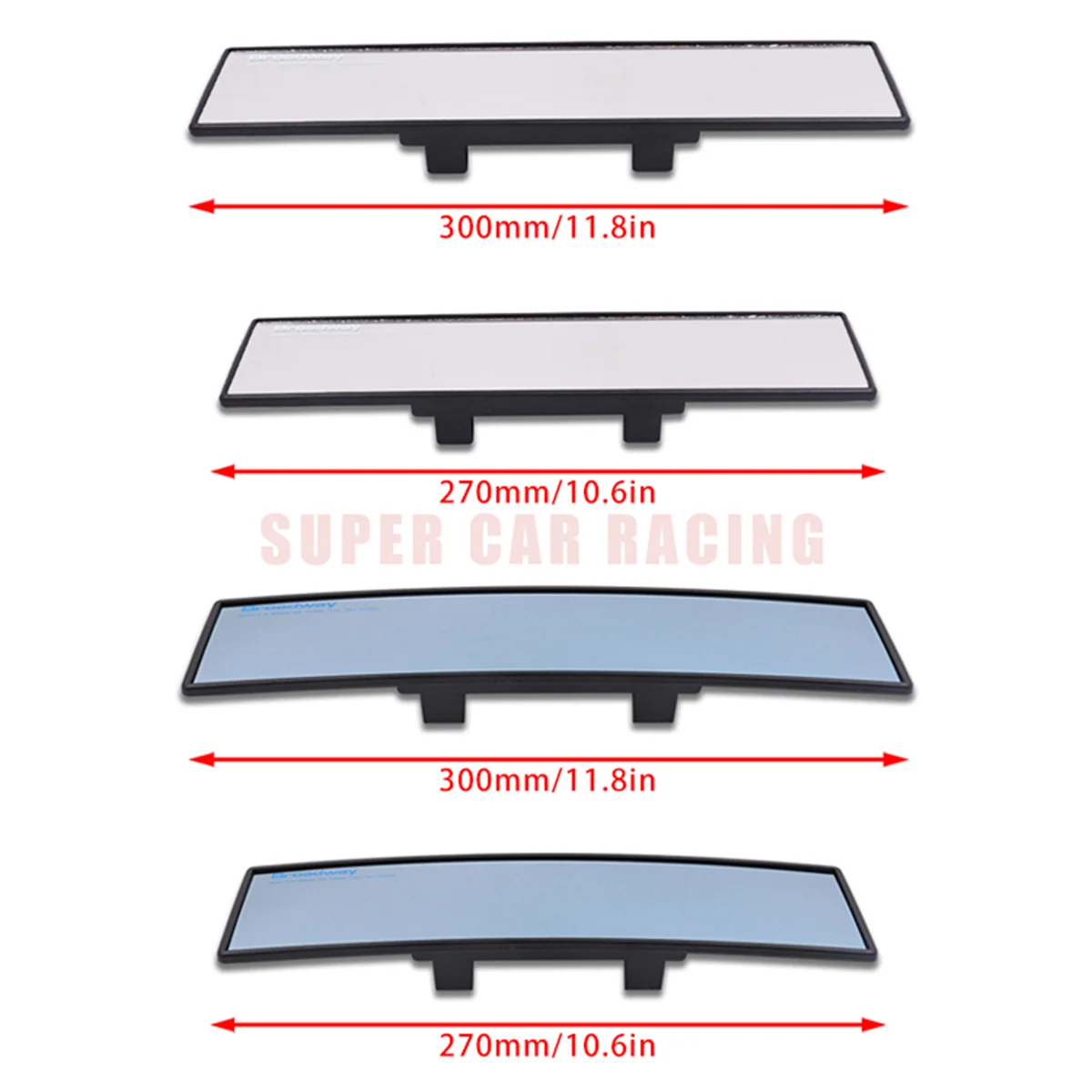 Universal JDM Durable Broadway 300mm Anti-Glare Wide Convex Interior Clip On Rear View Clear Mirror Surface Endoscope