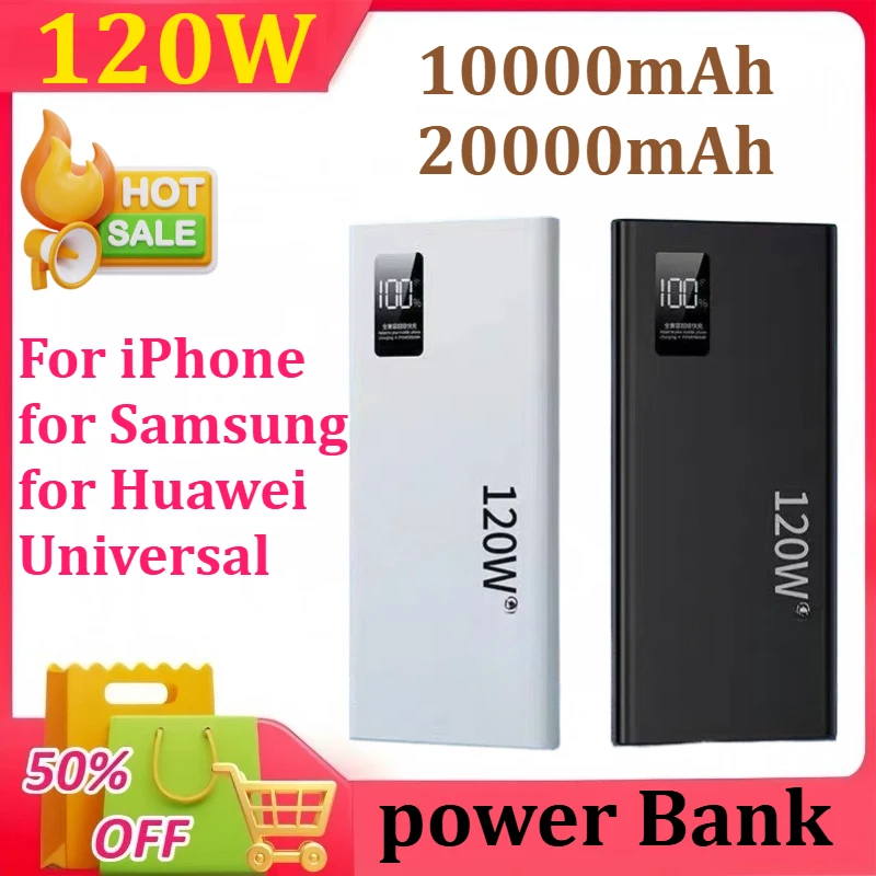 

120W Power Bank 20000mAh High Capacity Fast Charging Portable Spare Battery Charger For iPhone Samsung Huawei Universal