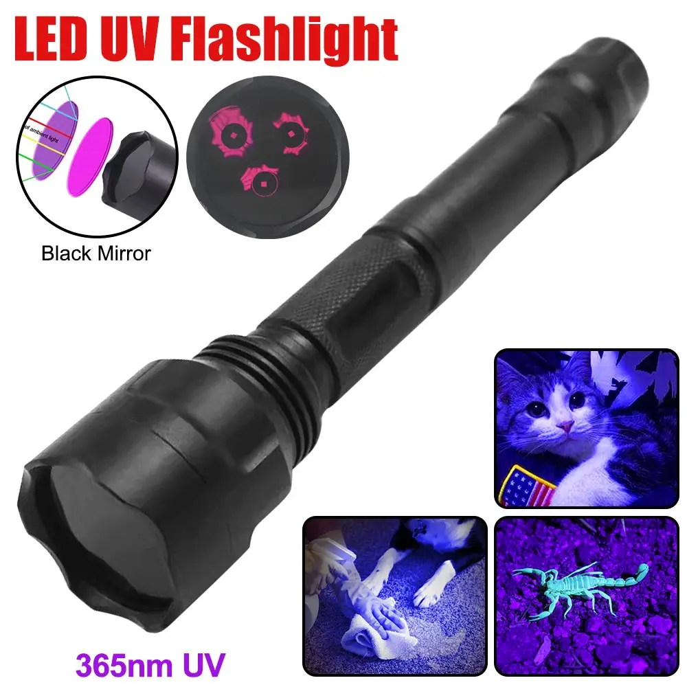 

LED UV Flashlight 365nm Blacklight Ultraviolet Torch 365nm Violet Light Pet Urine Scorpion Detector Tool UV Lamp Rechargeable