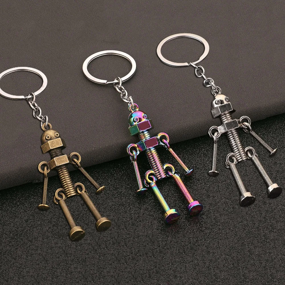 Creative Screw Robot Keychains Vintage Movable Metal Robot Key Rings for Women Men Car Backpack Phone Pendant Accessories Gifts