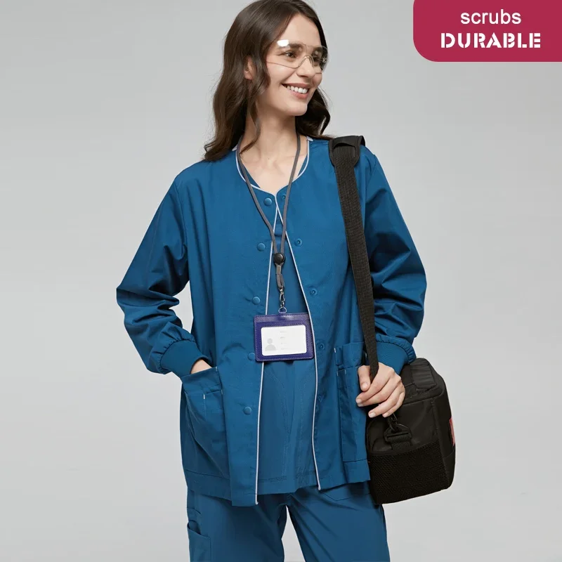 Scrub Jackets for Doctors, PAs, NPs, and Nurses Women Men Medical Coats Snap/Button Closure Solid Color Warm Up Jacket