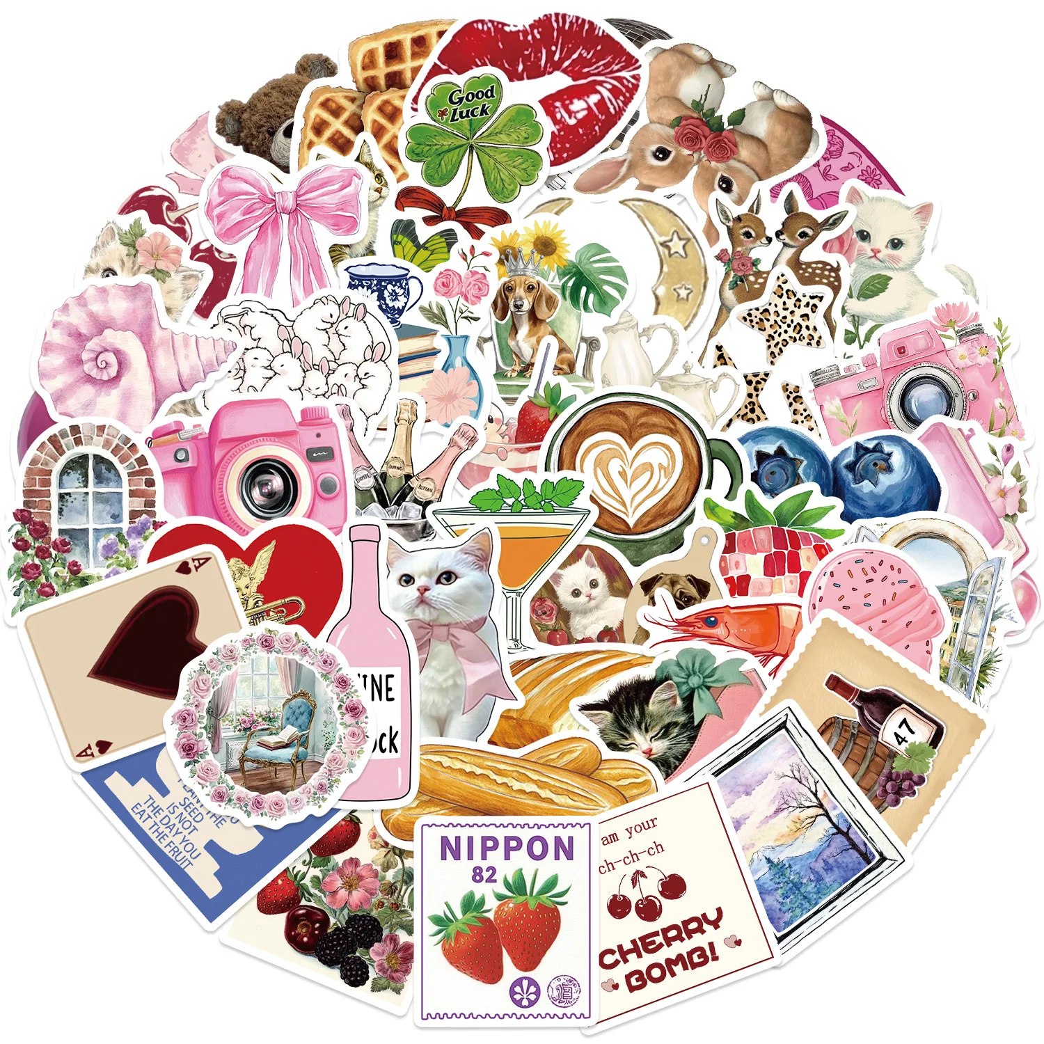 50 stuks schattige kat roze sticker Pinterest koket DIY sticker scrapbooking telefoon bagage skateboard waterdichte sticker