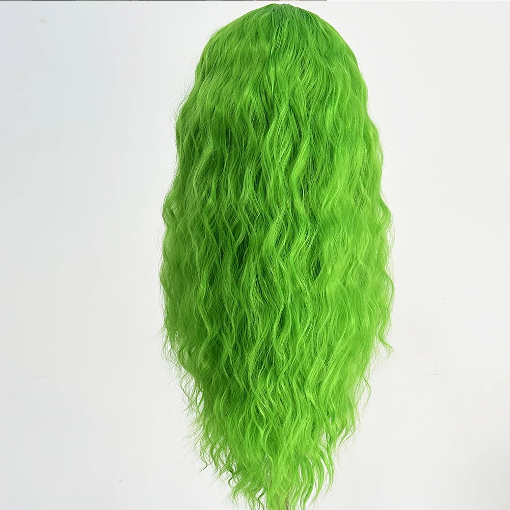 UNIQUEWIG High Temperature Synthetic Lace Front Wig Long Hair Green Deep Wave Wigs for Women Natural Hairline Glueless Lace Wig