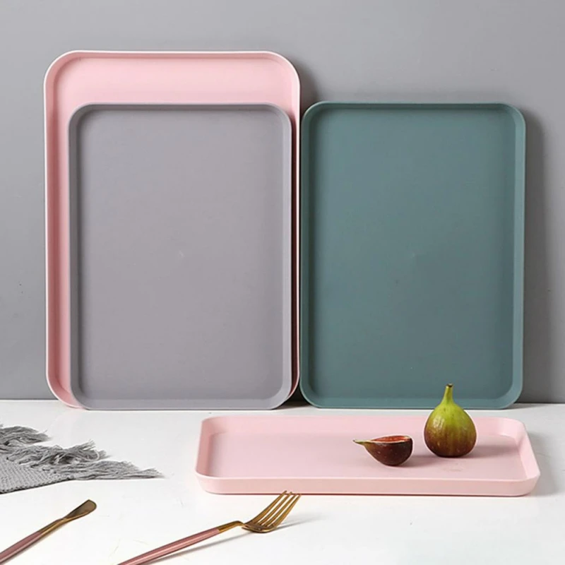 1PC Minimalist PP Plastic Tray Rectangular Storage Tray Heat-resistant Non-slip Dinner Plate Home Kitchen Fruit Dessert Tray