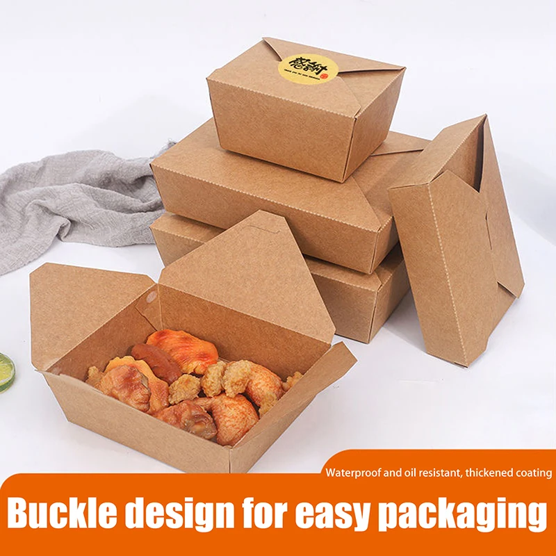 10Pcs Bento Cake Grilled Meat Salad Food Container For Rest Disposable Fast Food Box Thickened Kraft Paper Folding Packaging Box