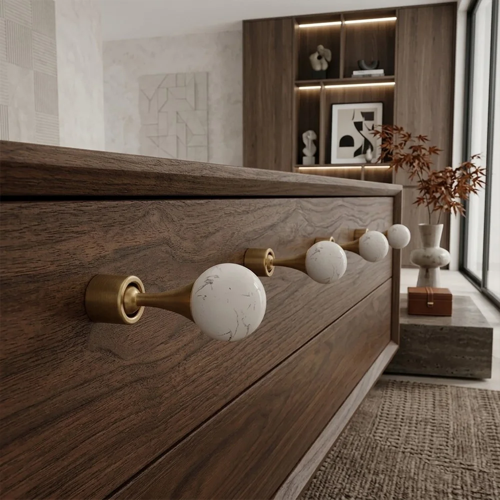 Natural Stone Hardware Turquoise Cabinet Knobs For Home Interior Solid Brass Construction Grease Resistant Finish