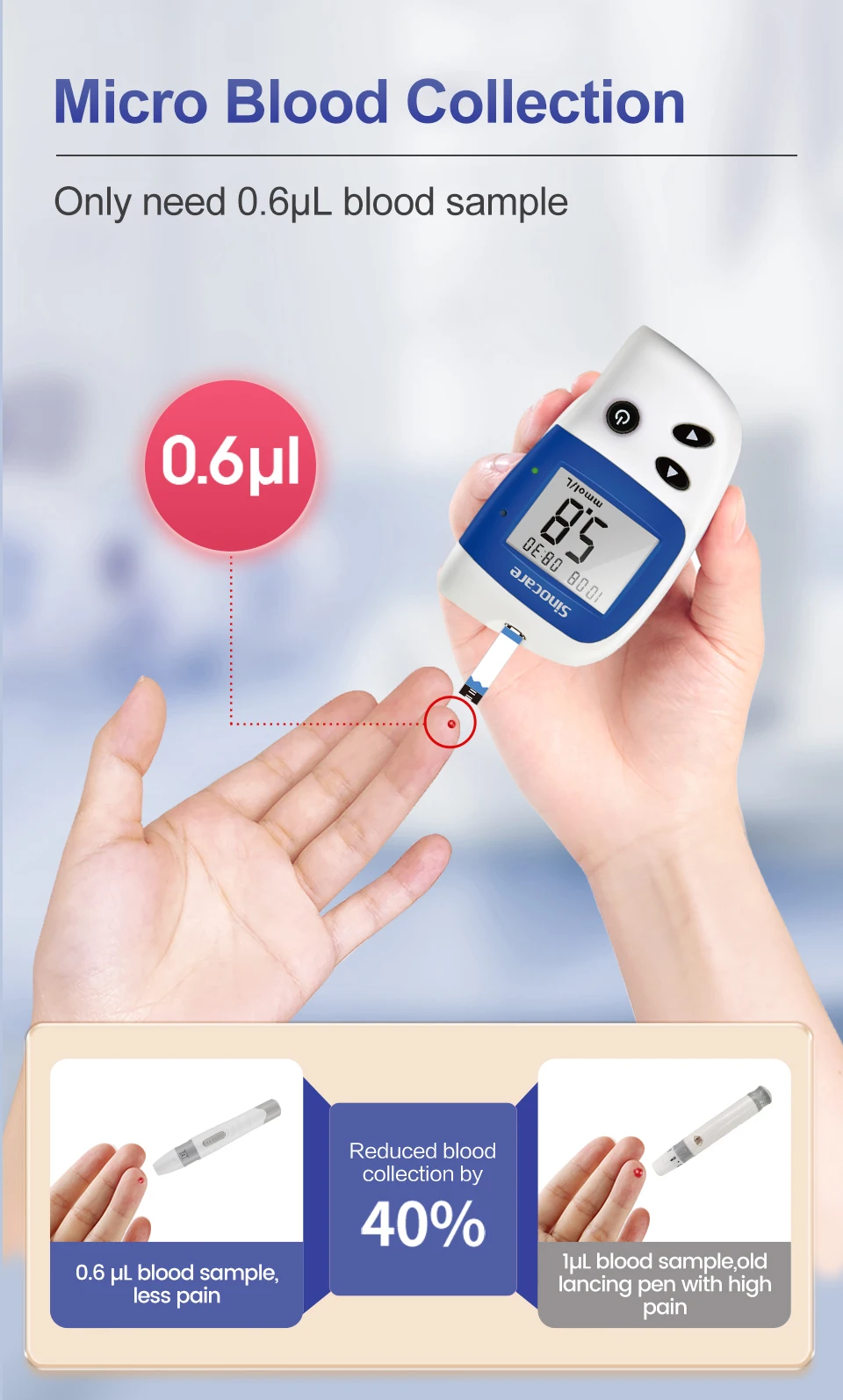 Sannuo Sinocare Safe ACCU2 Blutzuckermessgerät Blutzuckertestkit Diabetes Heim-Glukometer mit 50 Teststreifen oder Nur Teststreifen – Detail 6