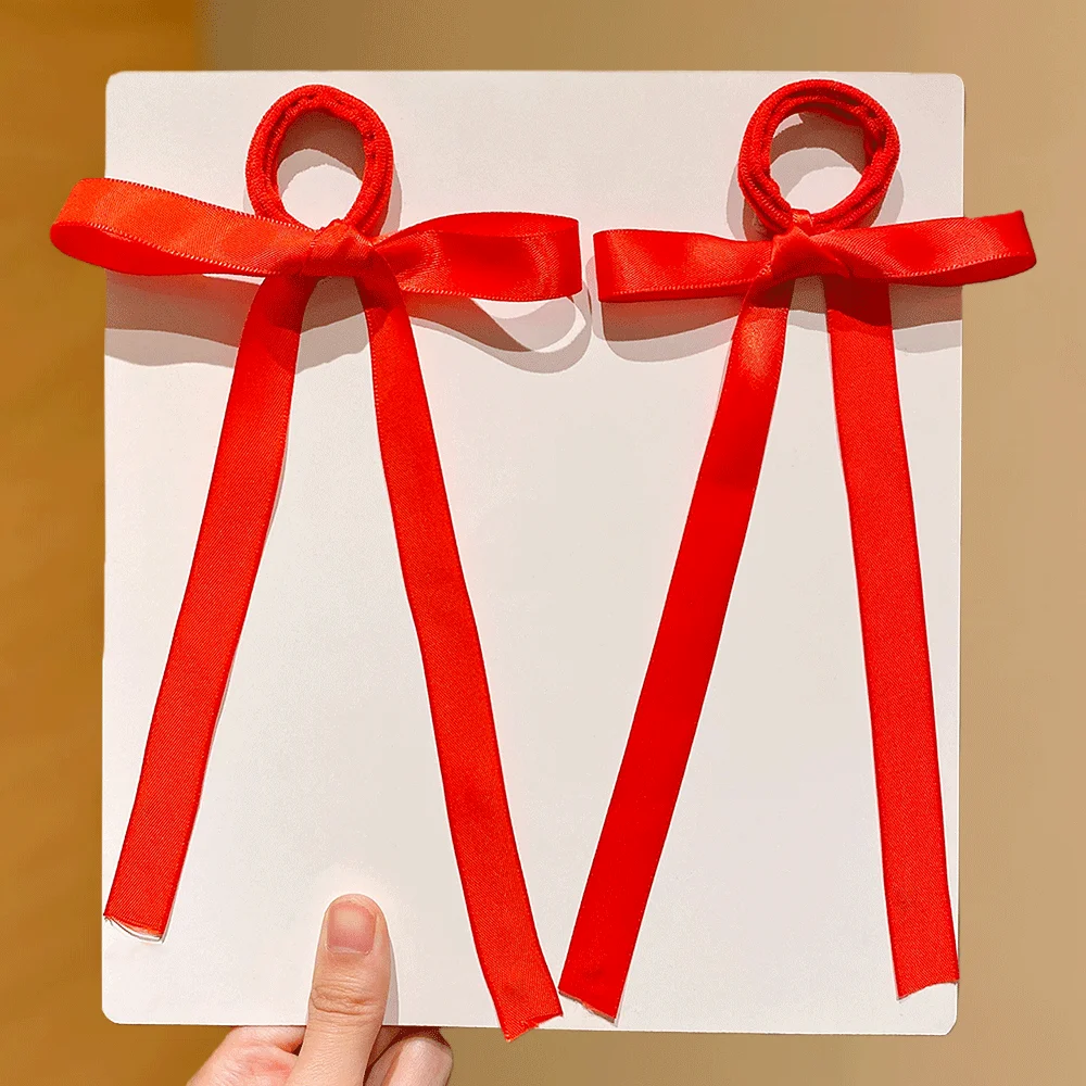 ربطات شعر بشريط على شكل فيونكة حمراء مكونة من قطعتين - إكسسوارات شعر بناتي، لطيفة جدًا للارتداء اليومي والهدايا، أربطة شعر مرنة #1