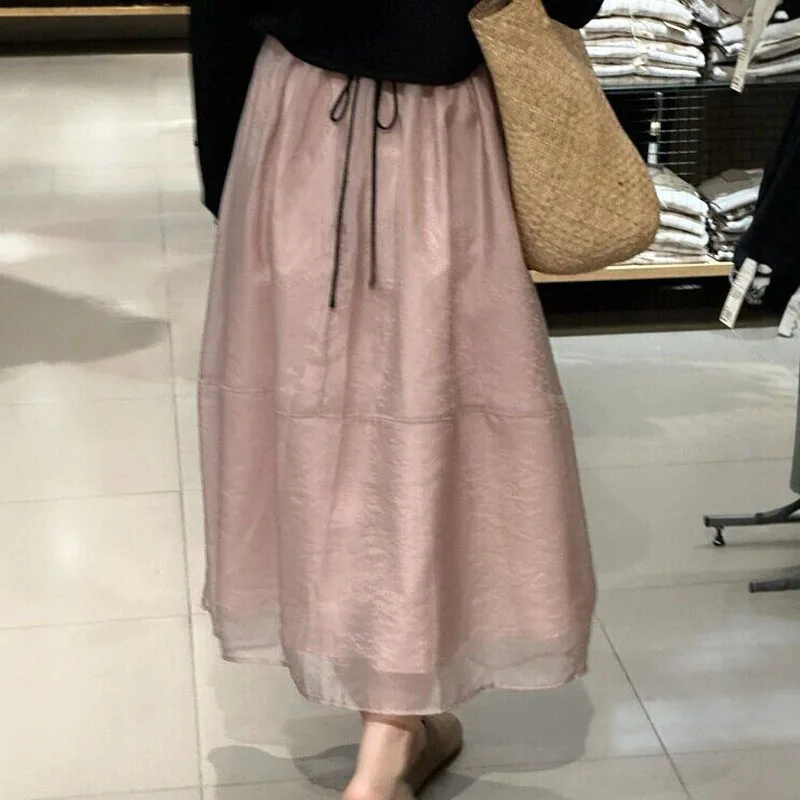 

Women Skirts Summer Mesh Tiered Cake Skirts Solid Color High Waist A-Line Flared Skirts for Women Slim Fit Casual Clothes Female