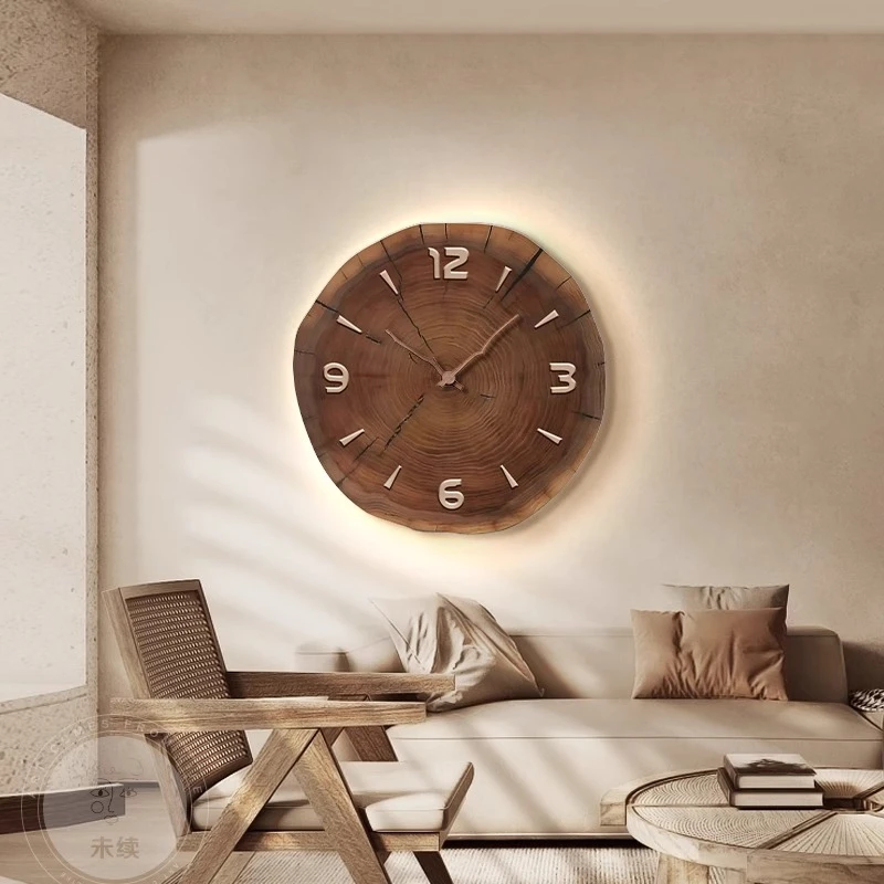 

Wabi-Sabi Wall Clock Circular Wooden Art Piece Minimalist Silent Clock Natural Grain Timepiece for Sofa Wall or Dining Area
