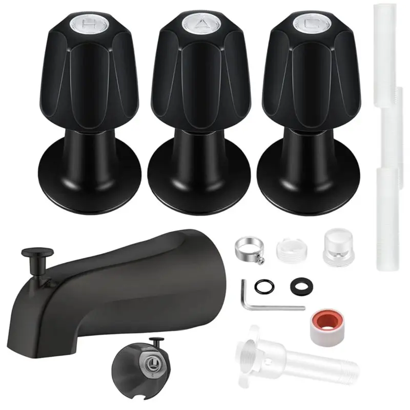 ABYN-Replacement Faucet Handles- Matte Black 3-Handle Wall Mount Kit For Price Pfister Verve Tub Bathtub Faucet