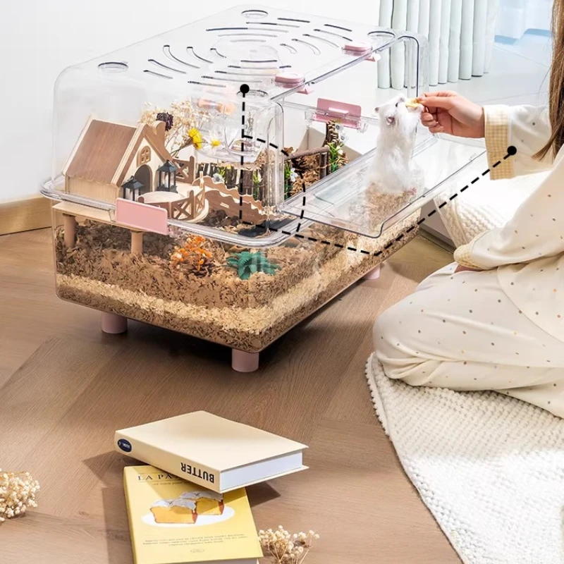 Hamster Cage Large Transparent,Stackable&Ventilated Anti-Escape Habitat for Syrian Hamster Mouse,Multi-Level Small Pet House