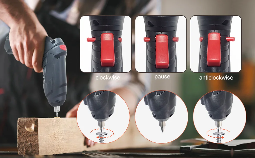 Portable Electric Screwdriver Cordless 2 in 1 Rotated 90 Degrees Rechargeable Screwdriver with LED for Home Office DIY Tools