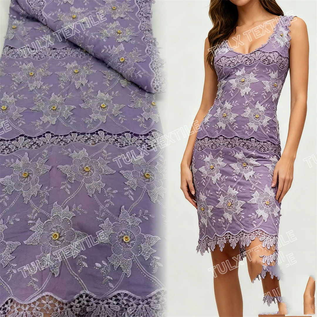 

Luxury African Sequin Lace Fabric 2026 High Quality Embroidery French Tulle Chiffon Lace Fabric For Bridal Evening Dress