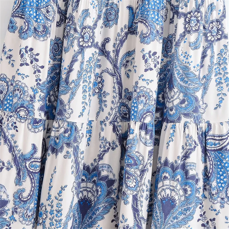 Keyanketian 2025 novo estilo étnico feminino totem impressão viscose mini vestido de três quartos manga com decote em v em camadas uma linha vestidos longos