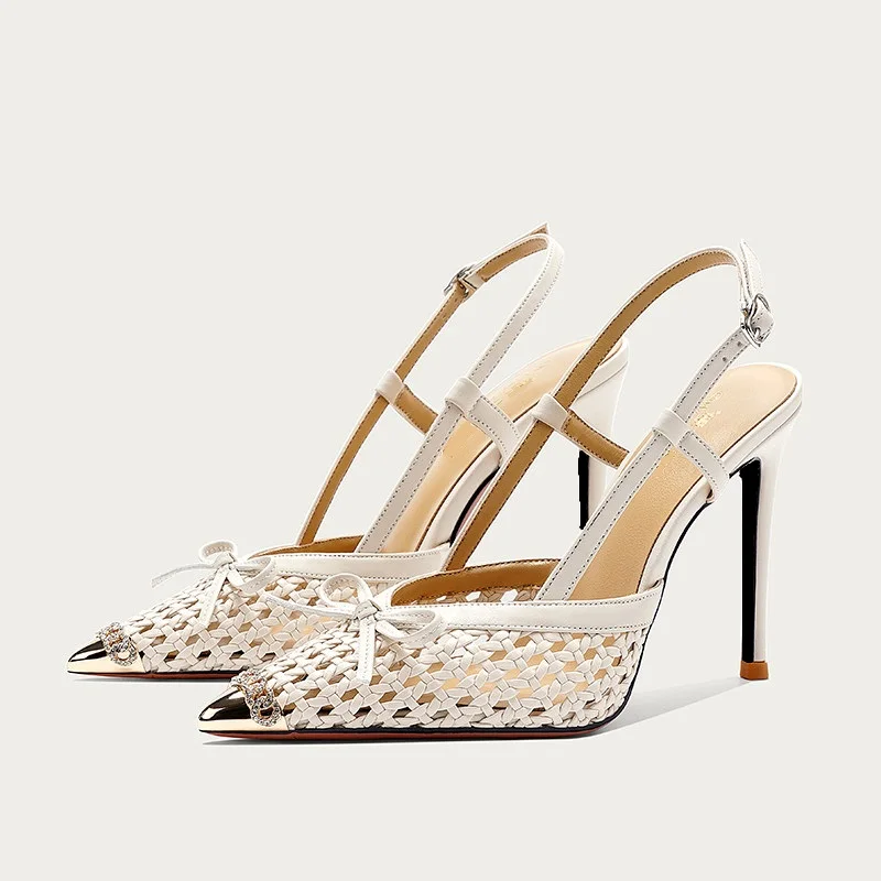 

Summer New Pointed Toe One Strap Single Shoes Women's Metallic Temperament Stiletto Baotou Back Hollow Sandals