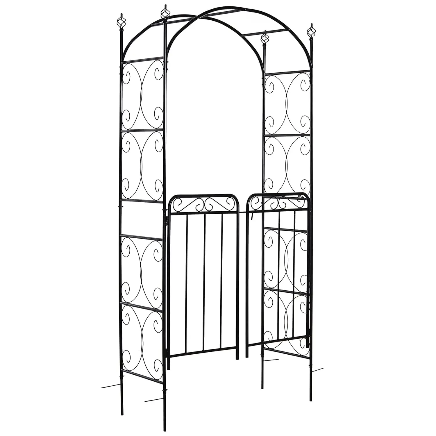 84" Garden Arch Arbor with Gate Metal for Climbing Vines Black, Customized