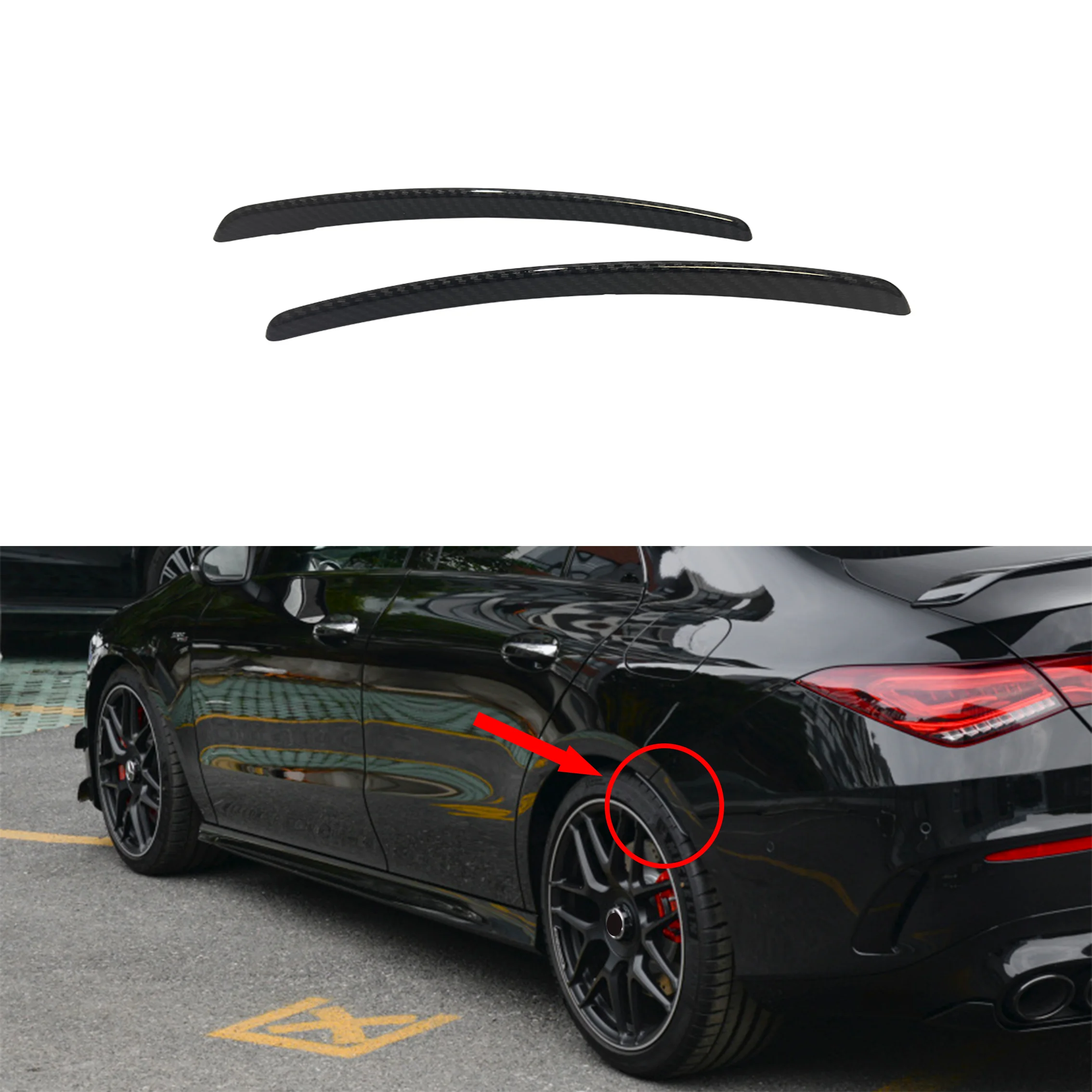 Fibra de carbono para Mercedes W118 C118 CLA45 CLA180 CLA200 CLA250 AMG 2020 + guardabarros trasero extensión acampanada rueda labio de ceja