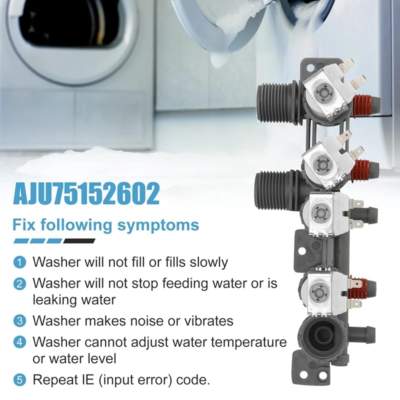 AJU75152602 Water Inlet Valve For  Washer Replaces 5221EA1008S 4873914 AP6335382 PS12580369 EAP12580369 DC12V