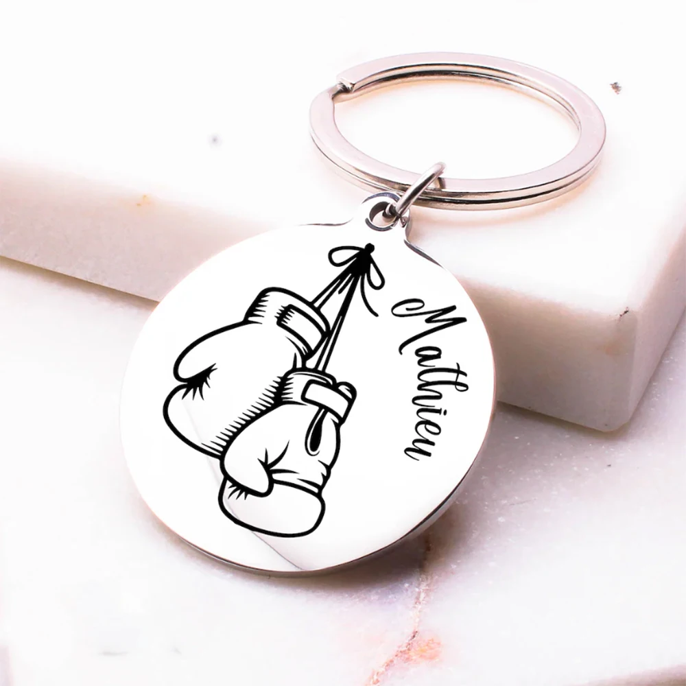 Stainless Steel Customized Boxing Keychain With Any Name, Simple And Elegant, Boxing Friends' Gift Surprise