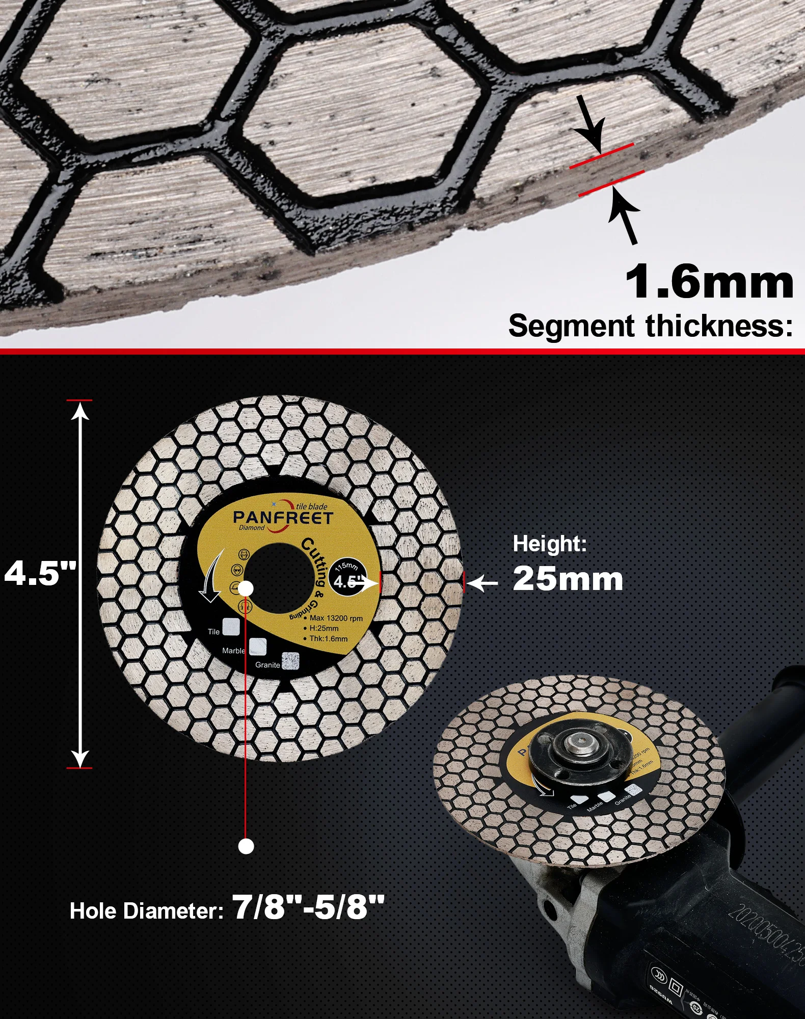 Hoja de diamante D115mm, disco de corte de diamante, azulejo de cerámica, porcelana, mármol, hoja de sierra Circular para cortar piedra, 1 ud./2 unidades