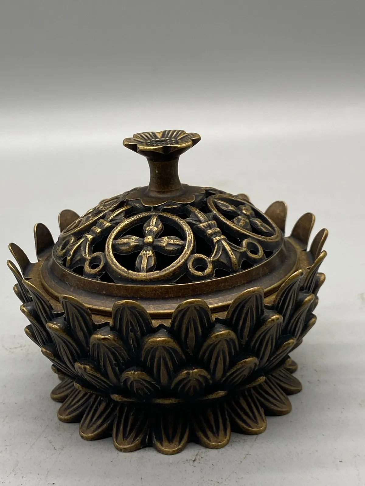 Antique Pure Copper Lotus Diamond Rod Smoker