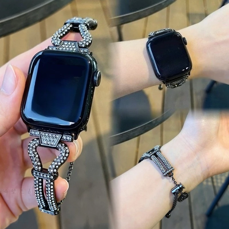 

Металлический бриллиантовый ремешок для Apple Watch Band 46 мм 42 41 45 38 49 40 44 мм Женский браслет-цепочка iWatch Series 10 9 8 7 Se 6 5 4 Ultra2