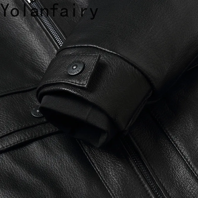 YOLANFAIRY Real Goatskin Genuine Leather Jacket Men Winter Luxury Mink Fur Liner Coat Man Clothing Lapel Short Real Fur Coats