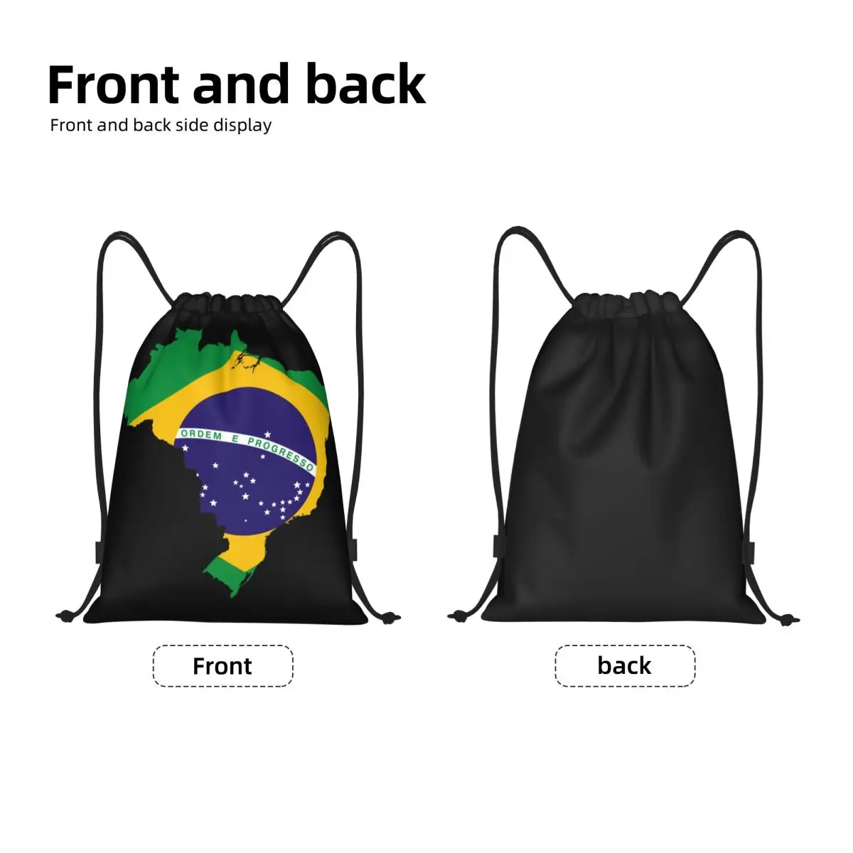 Brazilian Flag Inside Map Of Brazil Drawstring Backpack Women Men Sport Gym Sackpack Portable Shopping Bag Sack