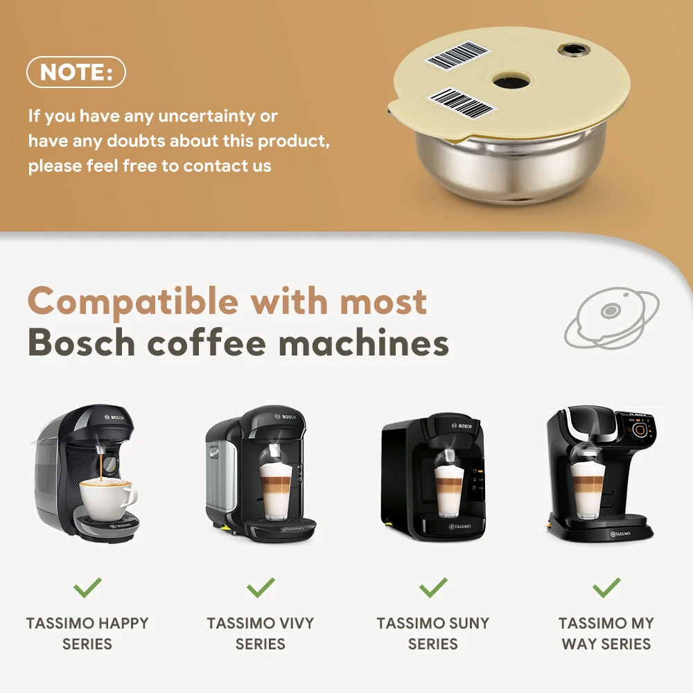 Reusable Coffee Capsule Pods for BOSCH-s Machine Tassimo Happy Vivy Stainless Steel Refillable Coffee Maker Filter 180ML/220ML