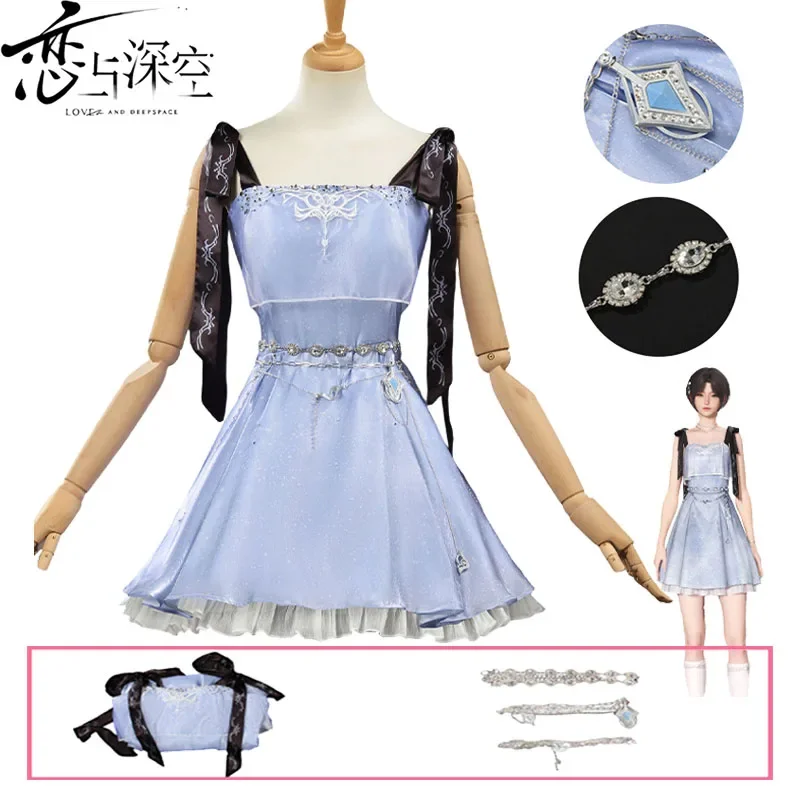 

Game Love And Deepspace Mc Player Cosplay Xia Yizhou Caleb Couple Birthday Girl Blue Camisole Dress Suit for Woman Skirt