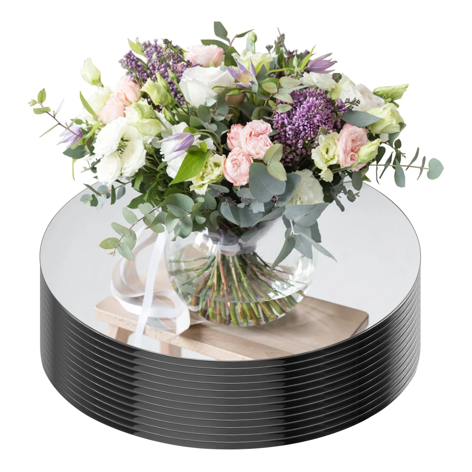 

5pcs/10pcs 30cm Acrylic Round Dining Table Mirror Plate, Suitable for Weddings, Youngsters's Gift Parties and Birthday Parties