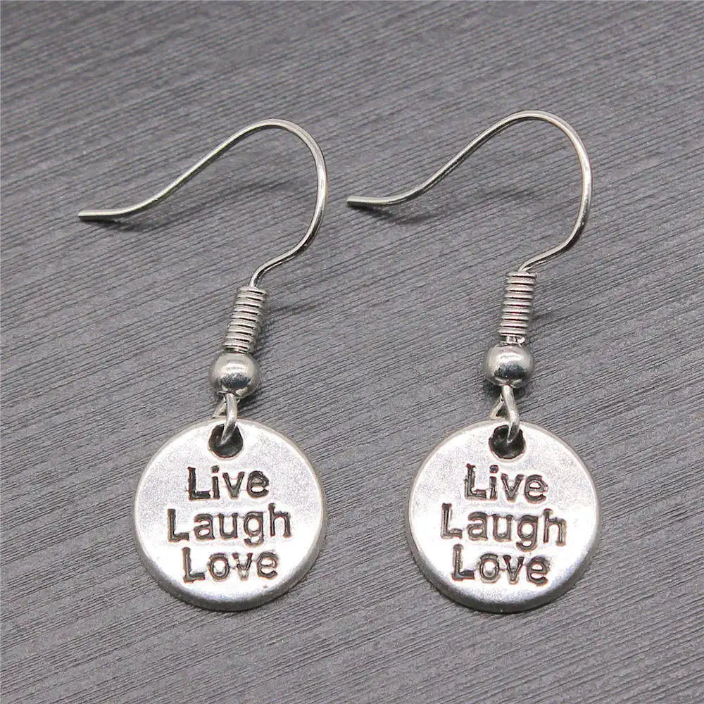 1pair Live Laugh Love Big earrings Accesories vintage jewelry new in hook Size 18x19mm